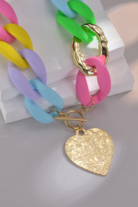 Multicolored Stainless Steel Heart Pendant Necklace