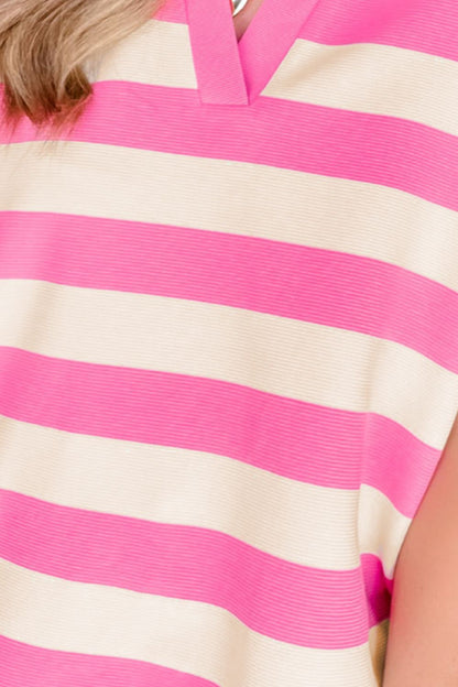 Striped Notched Cap Sleeve Blouse – product image 2