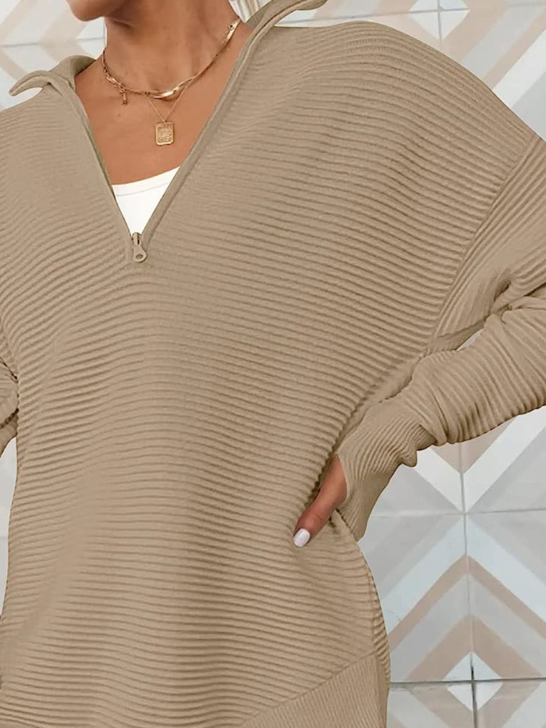 Half Zip Long Sleeve Knit Top – product image 32