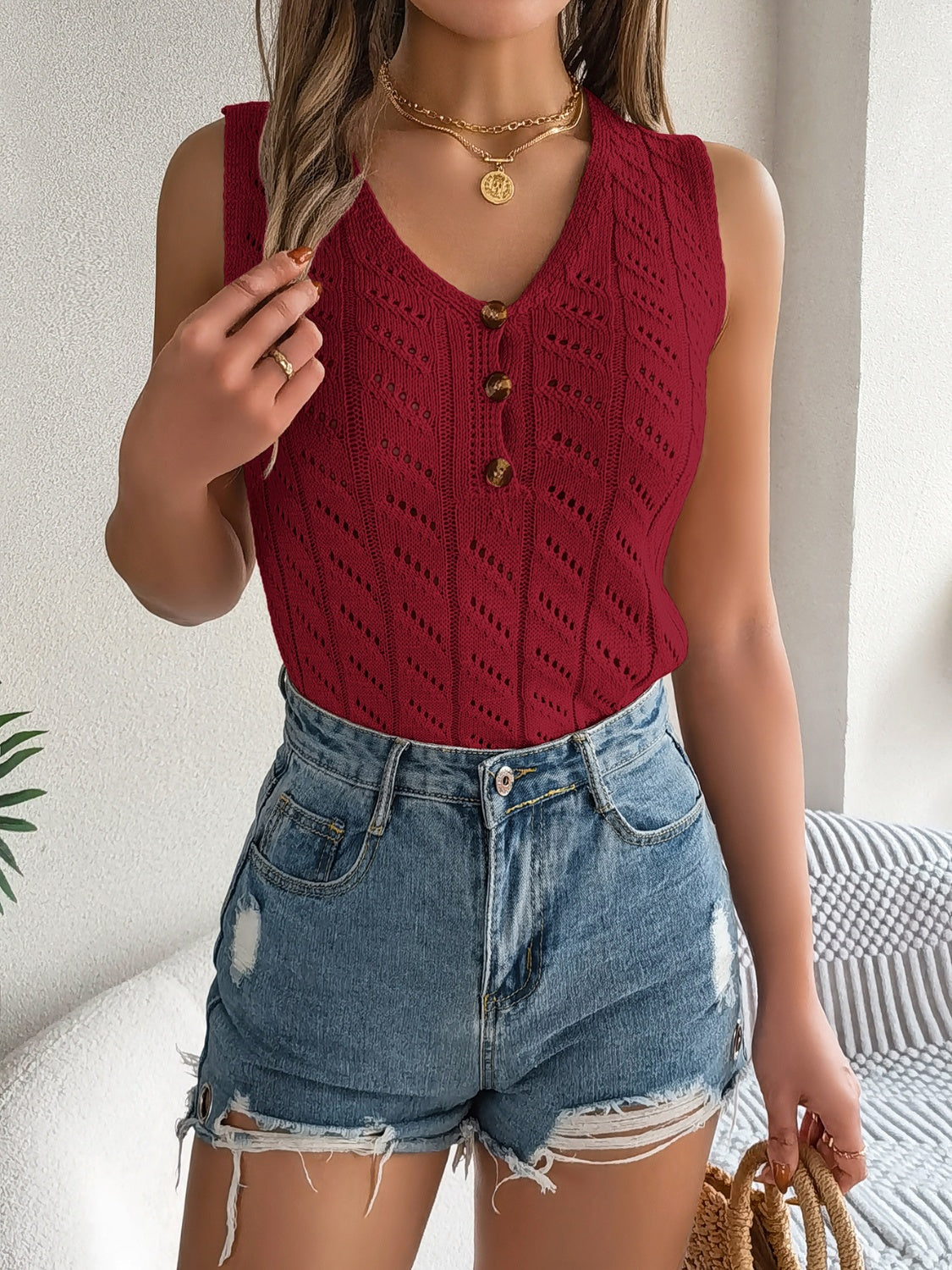Openwork V-Neck Knit Vest – product image 10