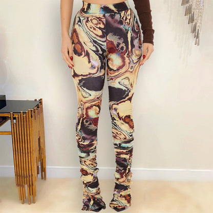 High Waist Irregular Printed Skinny Pants for Women