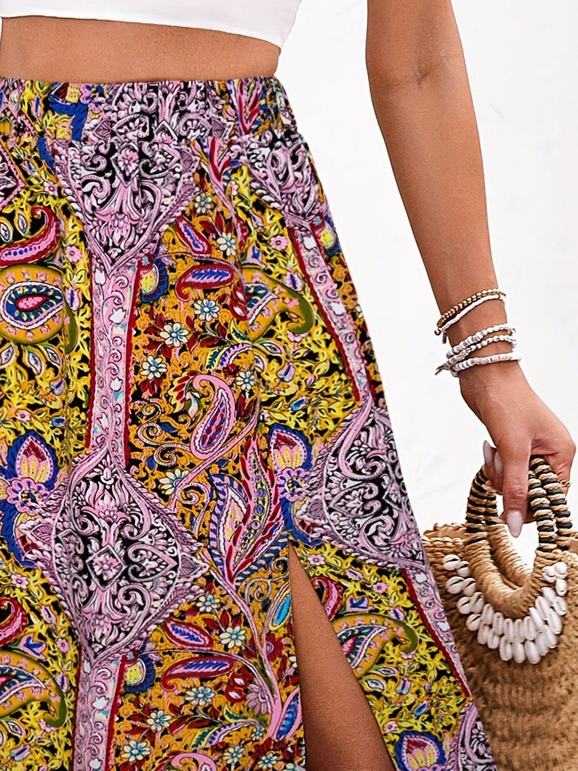 Slit Printed Elastic Waist Skirt – product image 9