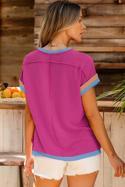 Color Block Round Neck Cap Sleeve T-Shirt – product image 9
