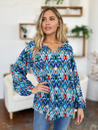 Double Take Full Size Printed Balloon Sleeve Blouse – product image 10
