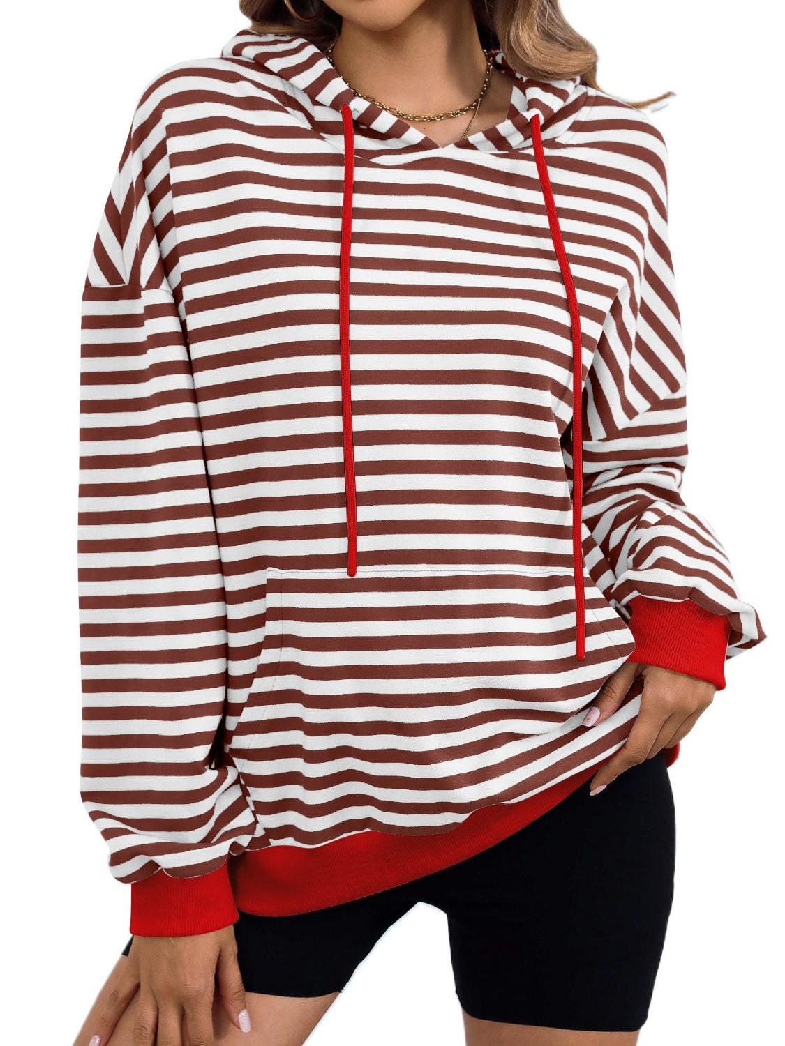 Drawstring Striped Long Sleeve Hoodie – product image 10