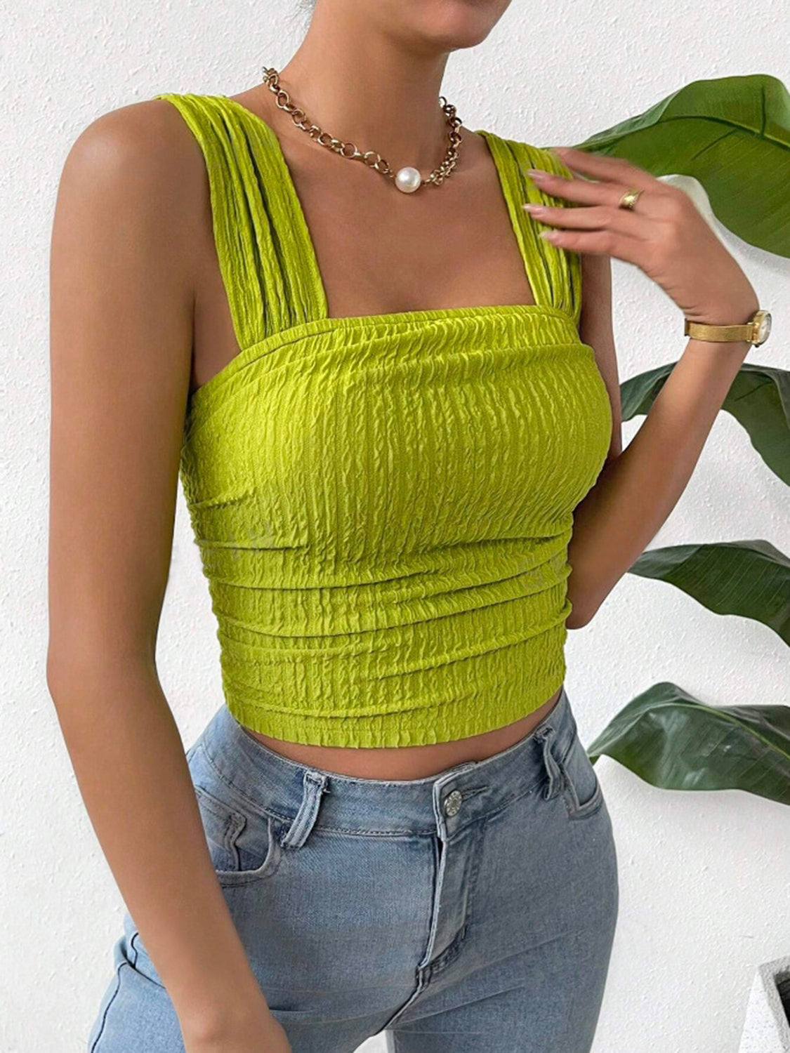 Textured Square Neck Wide Strap Tank – product image 4