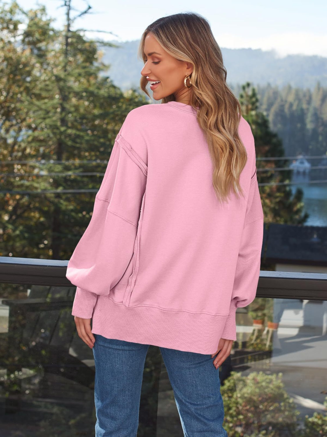 Slit Round Neck Long Sleeve Sweatshirt – product image 14
