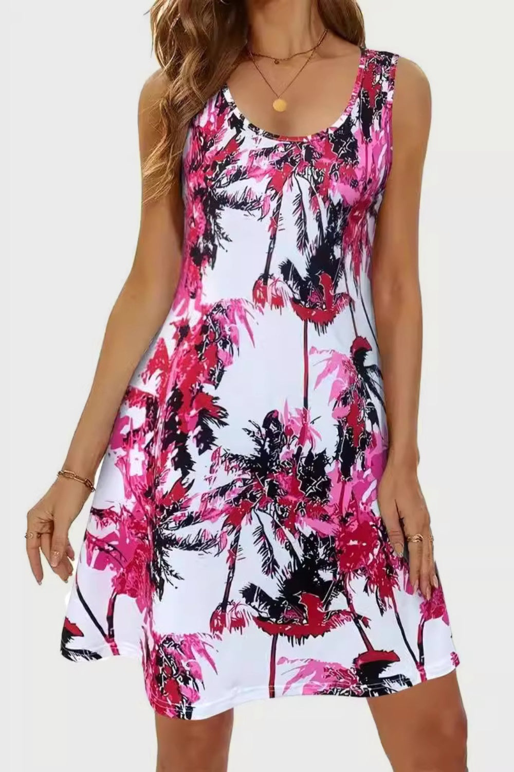 Printed Scoop Neck Wide Strap Mini Dress – product image 10
