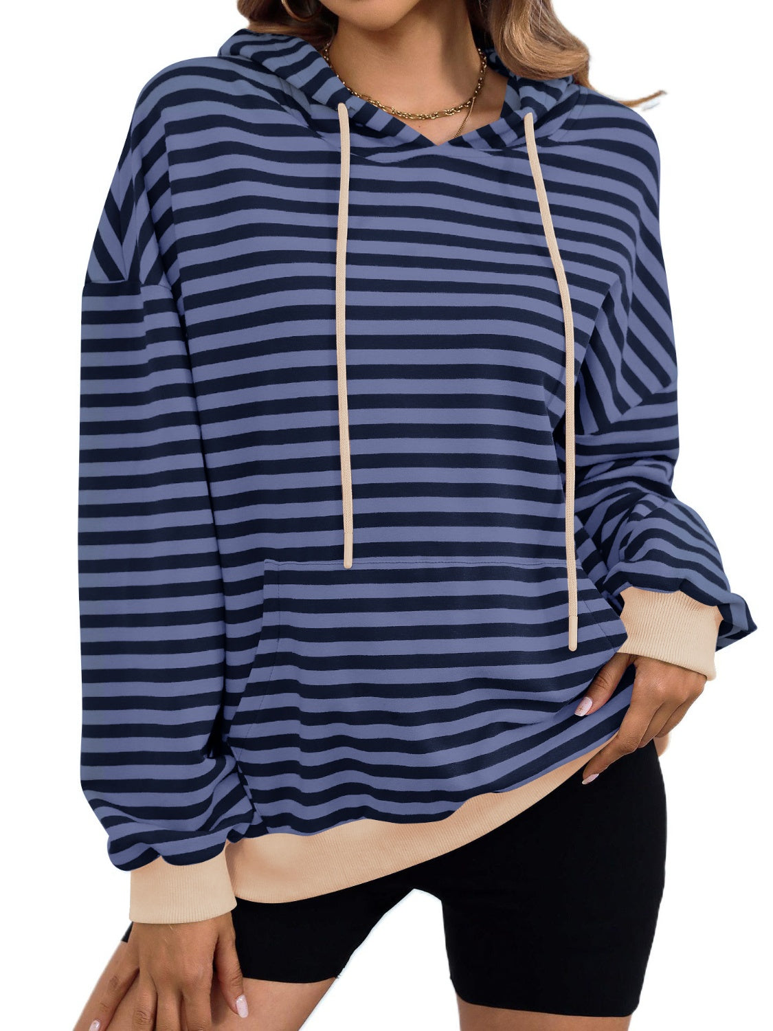 Drawstring Striped Long Sleeve Hoodie – product image 13