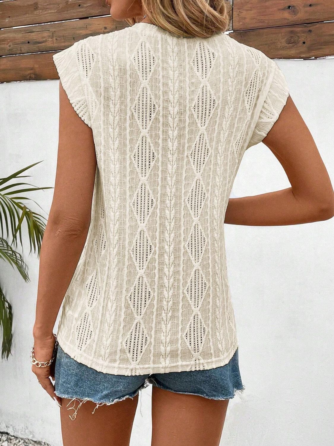 Eyelet Round Neck Cap Sleeve Top – product image 15