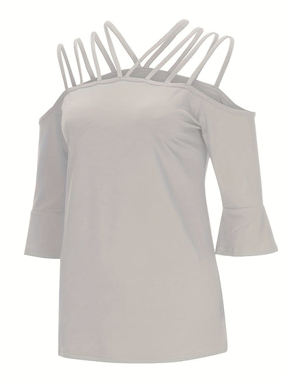 Full Size Cold Shoulder Three-Quarter Sleeve Blouse – product image 8