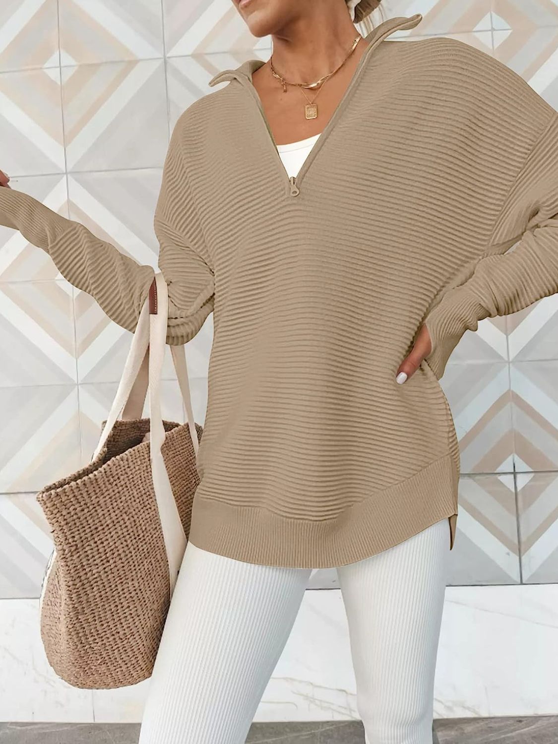 Half Zip Long Sleeve Knit Top – product image 30