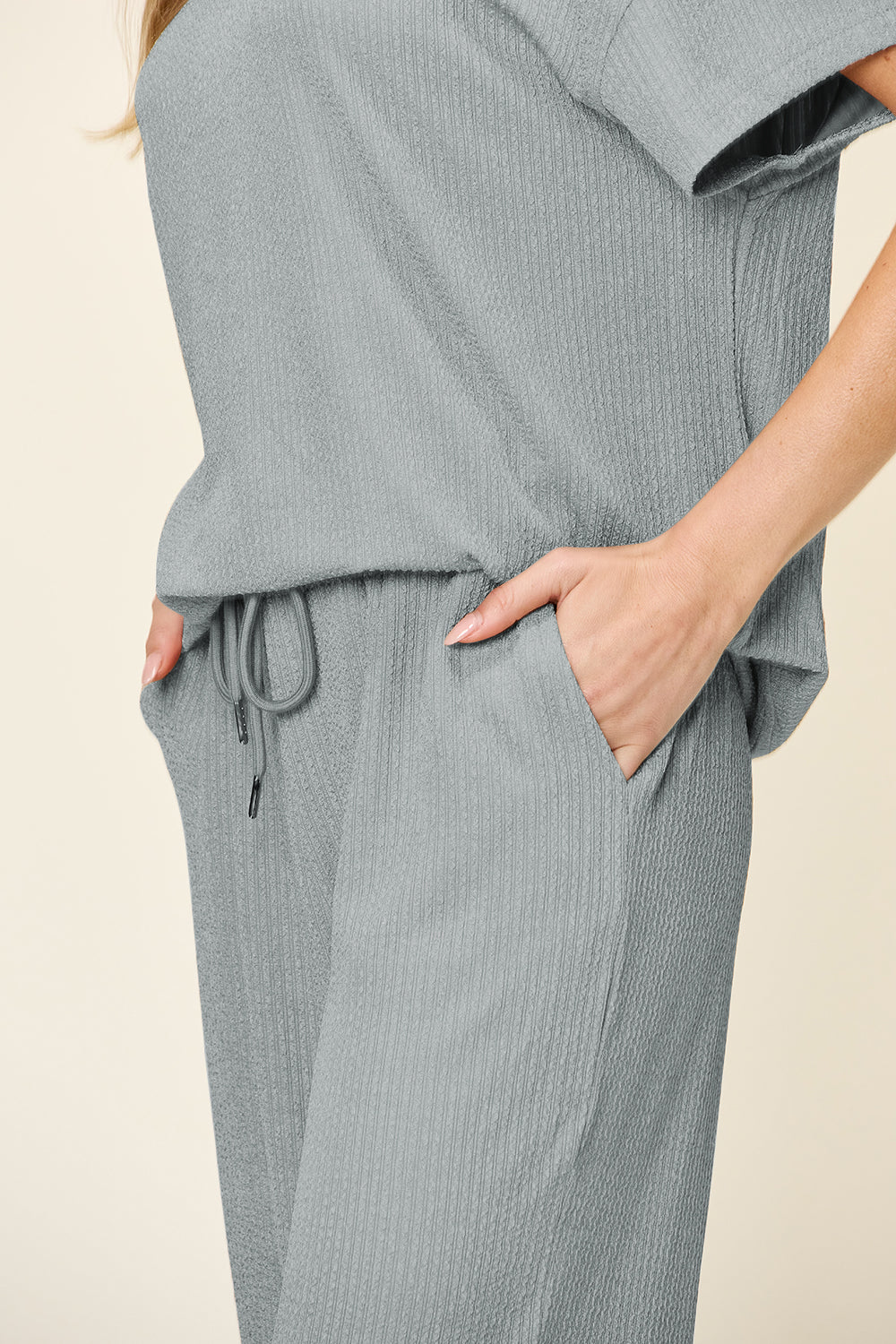 Double Take Full Size Texture Round Neck Short Sleeve T-Shirt and Wide Leg Pants – product image 28