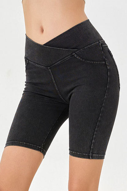 Basic Bae Asymmetrical Waist Denim Shorts with Pockets – product image 6