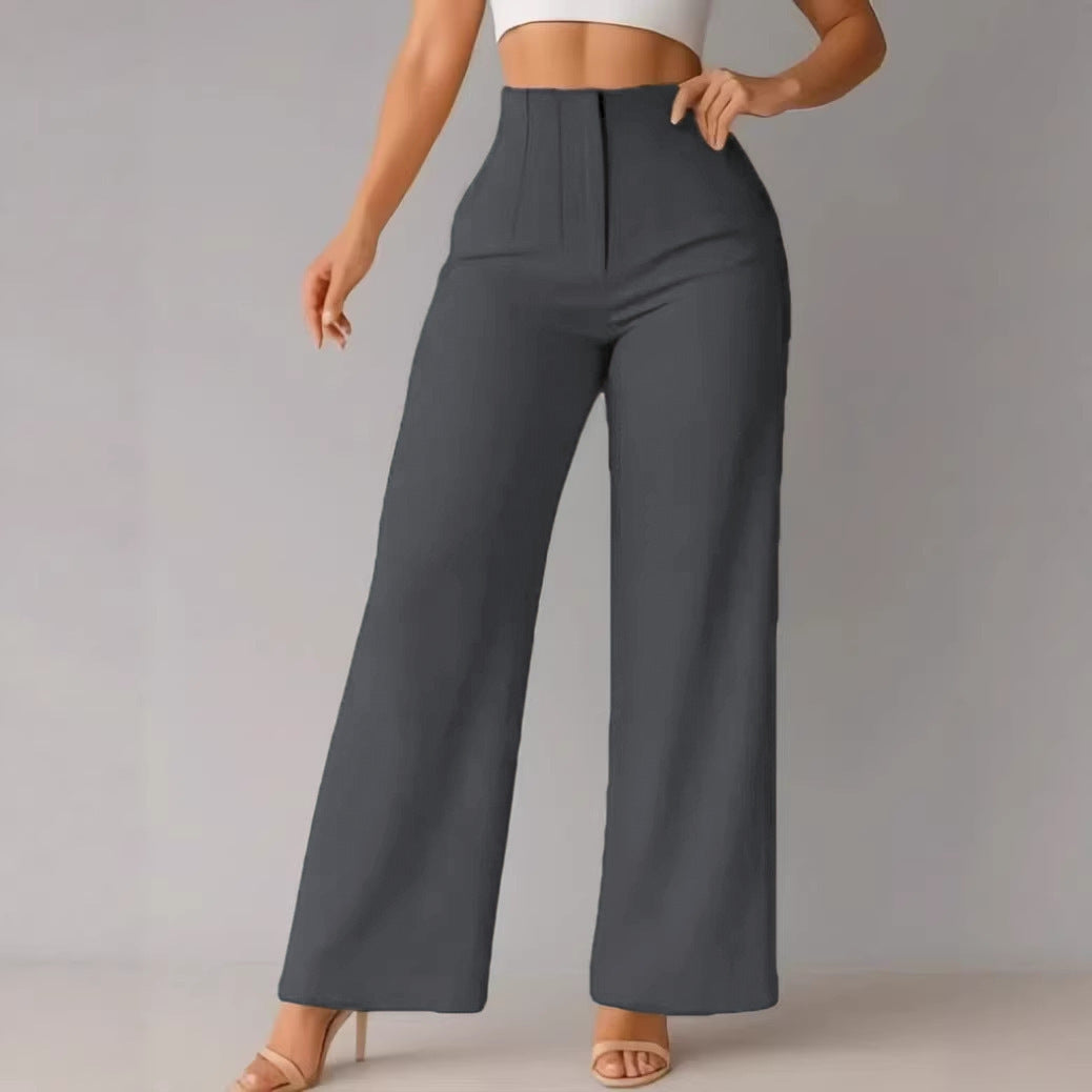 Womens Casual Solid-color Wide-leg Pants