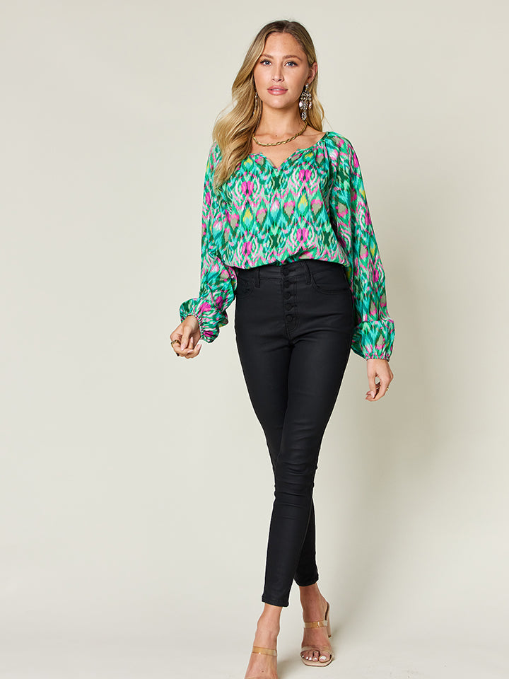 Double Take Full Size Printed Balloon Sleeve Blouse – product image 25