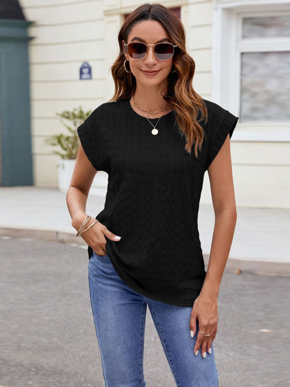 Textured Round Neck Cap Sleeve T-Shirt – product image 26