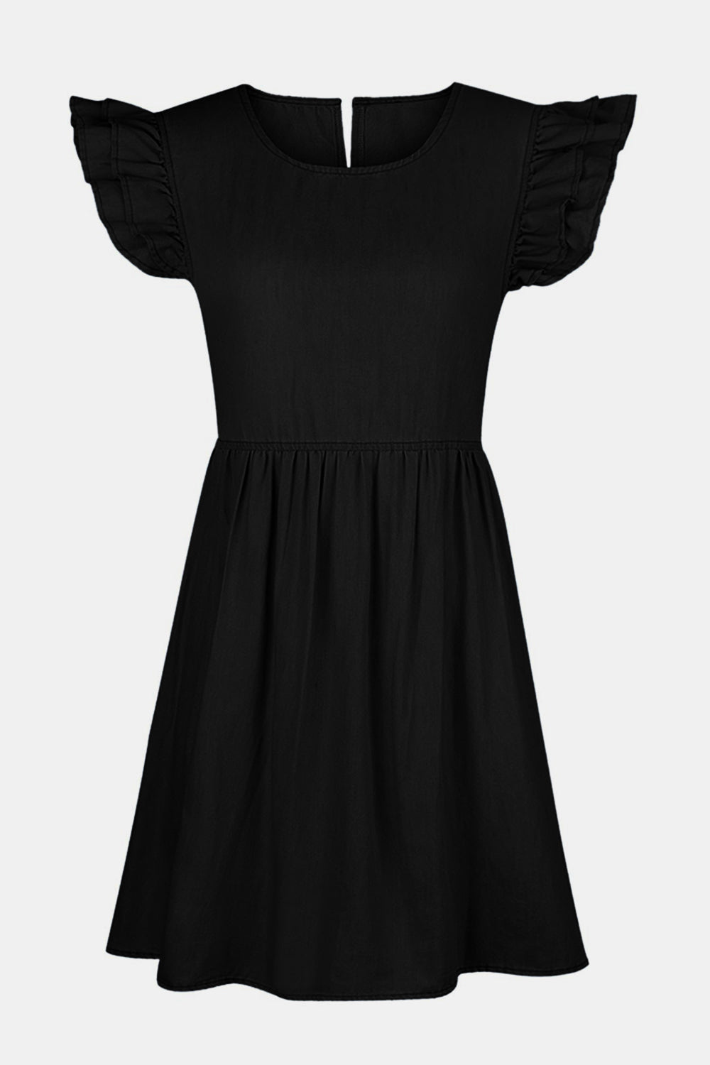 Full Size Ruffled Round Neck Cap Sleeve Denim Dress – product image 12