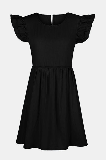 Full Size Ruffled Round Neck Cap Sleeve Denim Dress – product image 12