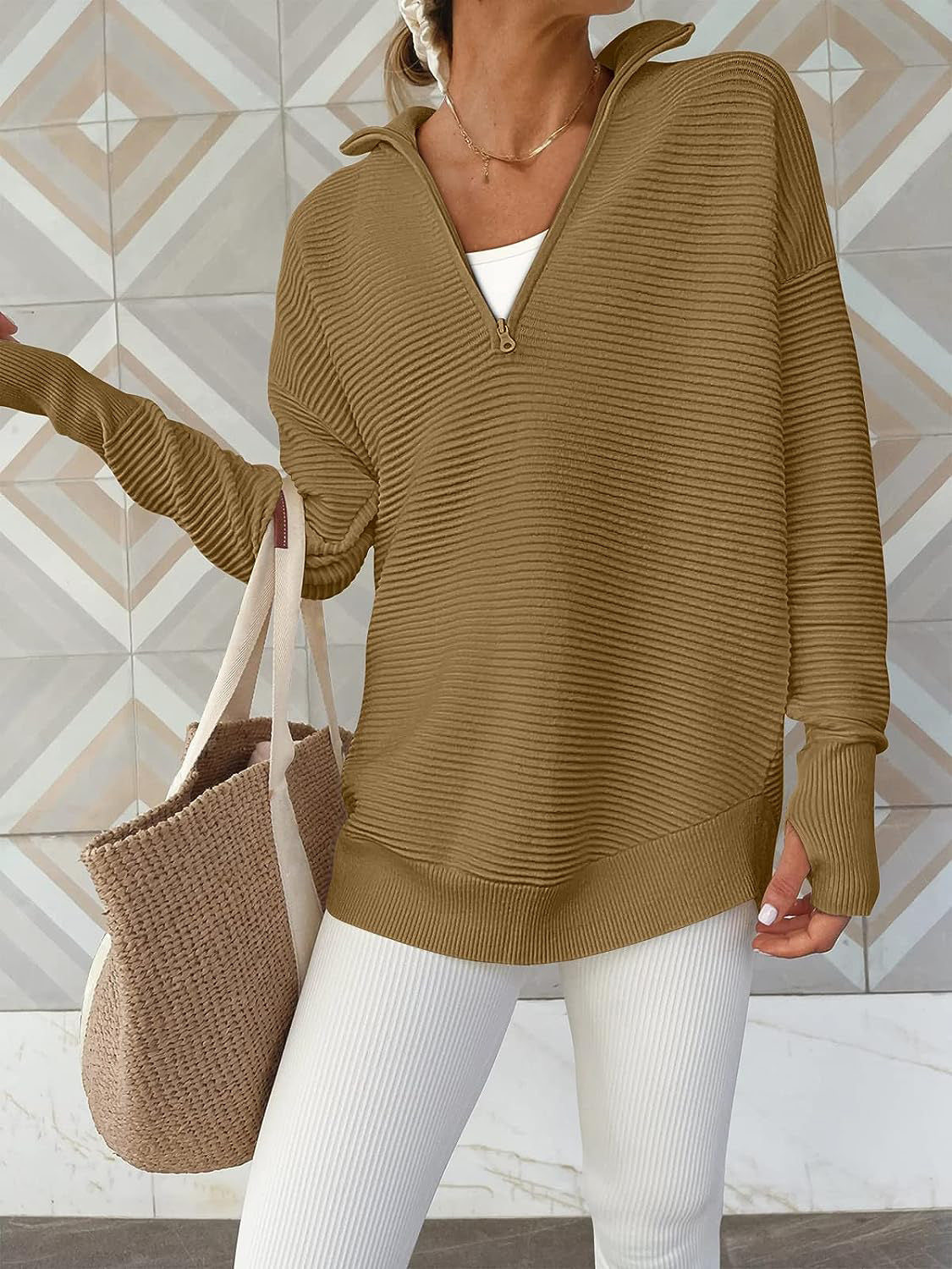 Half Zip Long Sleeve Knit Top – product image 25