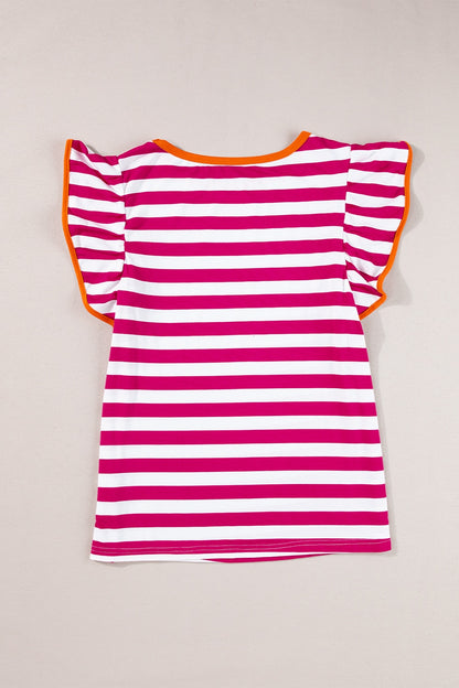 Ruffled Striped Round Neck Cap Sleeve Blouse – product image 2