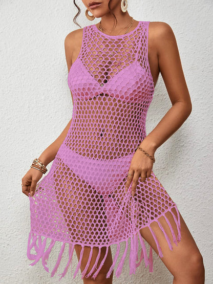 Tassel Hem Hollow Out Sleeveless Cover Up – product image 10