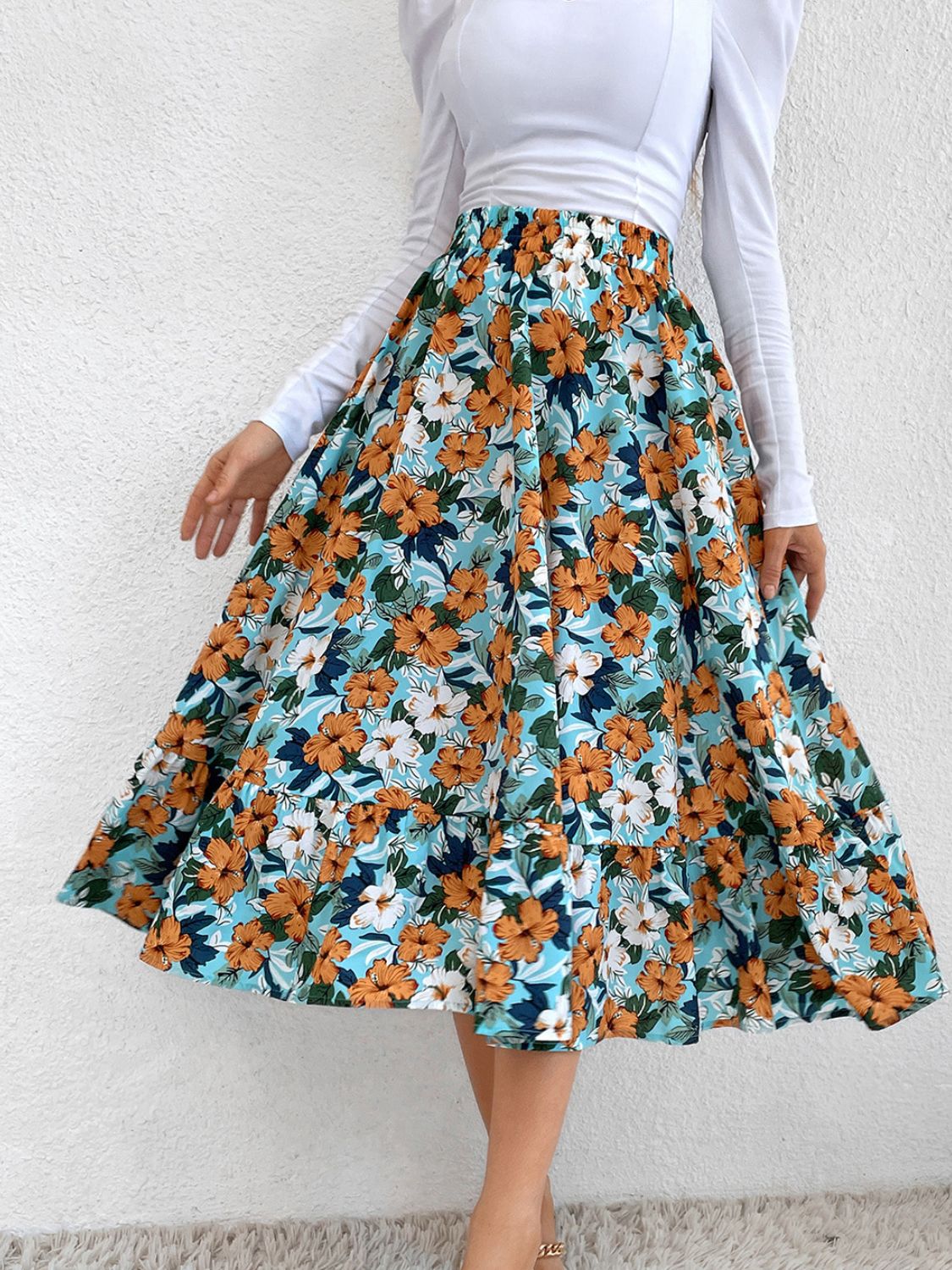 Printed Elastic Waist Midi Skirt – product image 15
