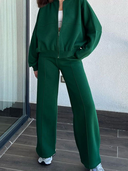 Baseball Collar Zip Up Top and Drawstring Paants Set – product image 18