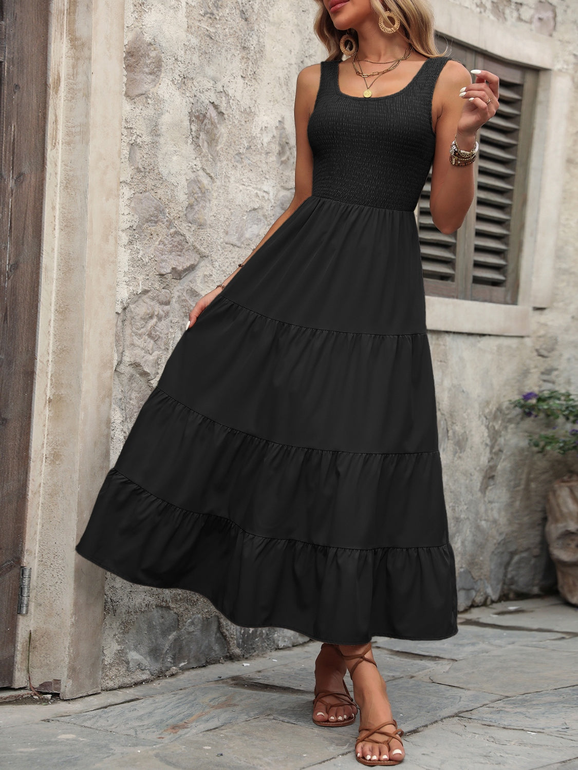 Smocked Scoop Neck Sleeveless Tank Dress – product image 19