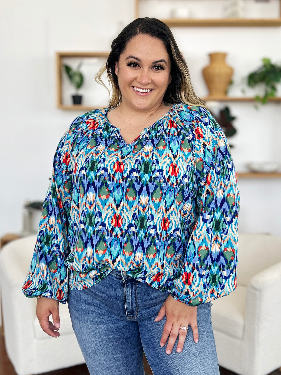 Double Take Full Size Printed Balloon Sleeve Blouse – product image 4