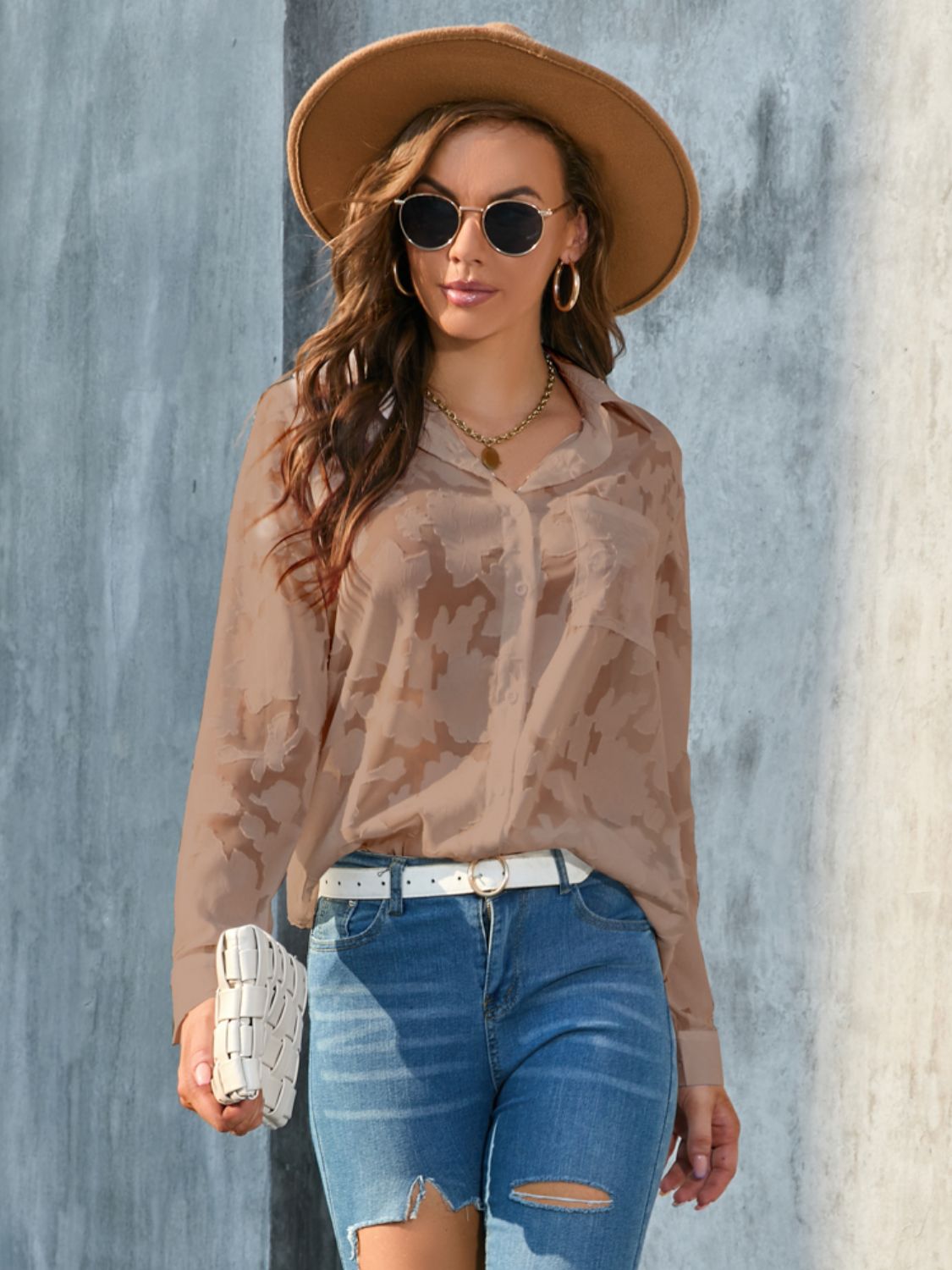 Full Size Collared Neck Long Sleeve Shirt Plus Size – product image 21