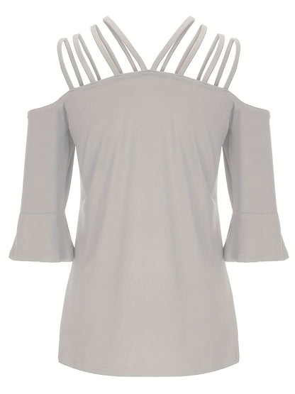 Full Size Cold Shoulder Three-Quarter Sleeve Blouse – product image 9