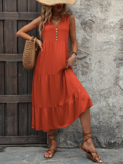 Decorative Button Notched Sleeveless Dress – product image 1