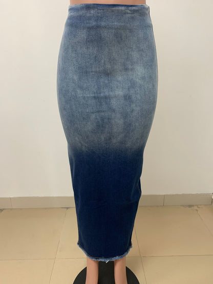 Women's Clothing Fashion Slit Tassel Denim Skirt
