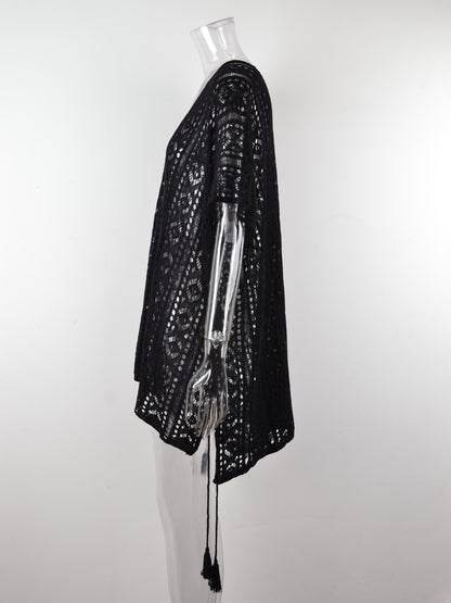 Cutout V-Neck Cover-Up with Tassel – product image 30