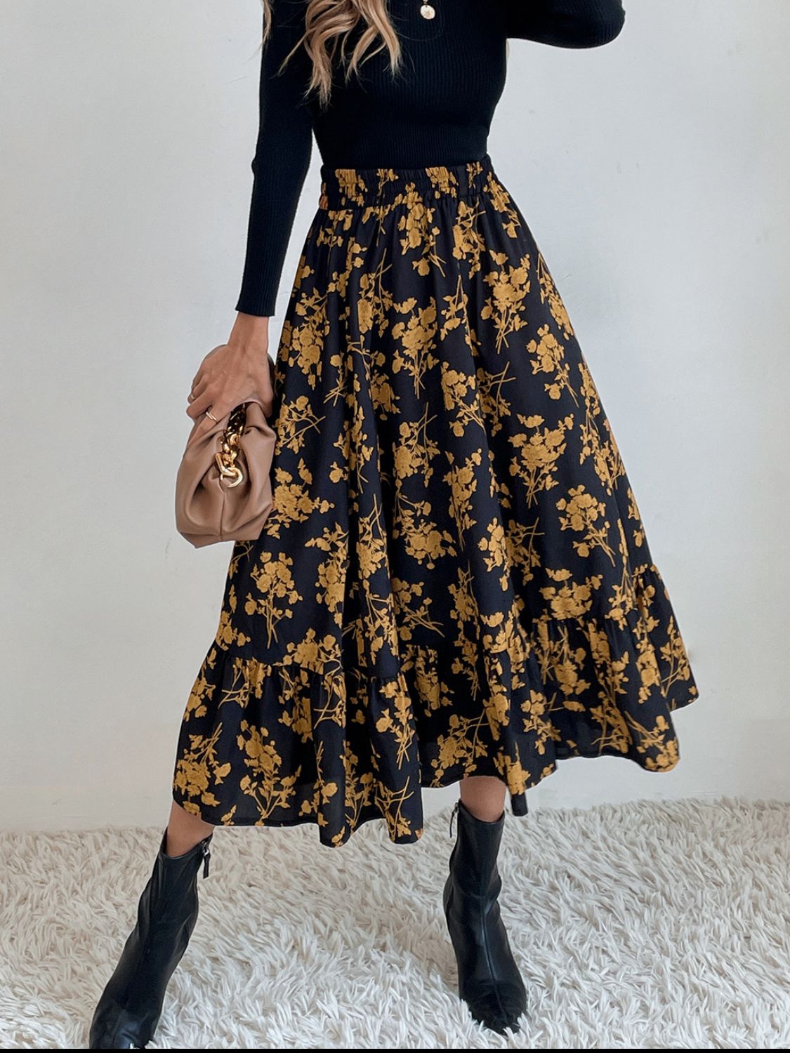 Printed Elastic Waist Midi Skirt – product image 12