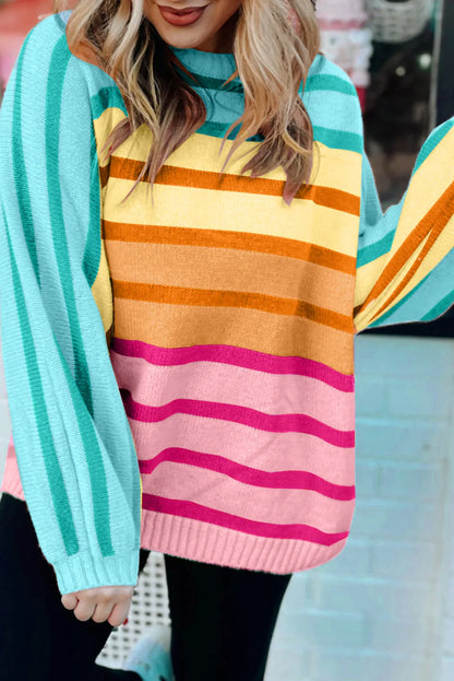 Contrast Striped Round Neck Long Sleeve Knit Top – product image 9
