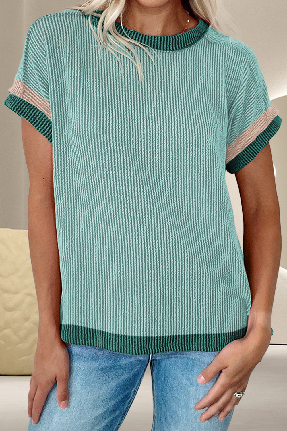 Color Block Round Neck Cap Sleeve T-Shirt – product image 1