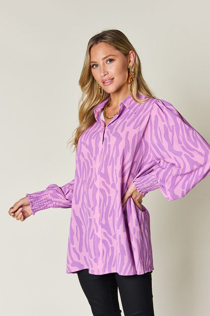 Double Take Full Size Printed Smocked Long Sleeve Blouse – product image 11