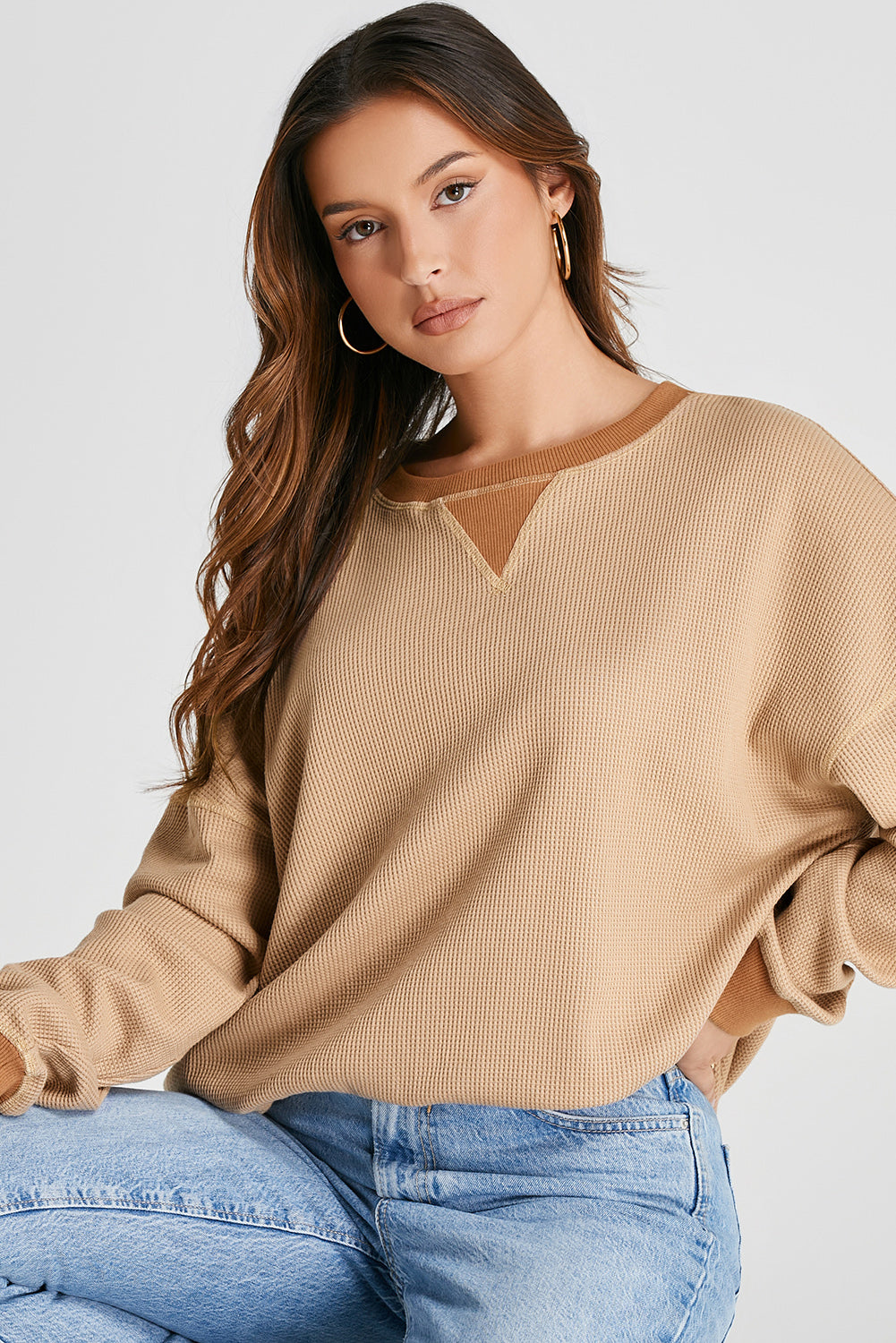 Waffle-Knit Long Sleeve Sweatshirt – product image 4
