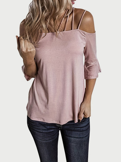 Full Size Cold Shoulder Three-Quarter Sleeve Blouse – product image 10