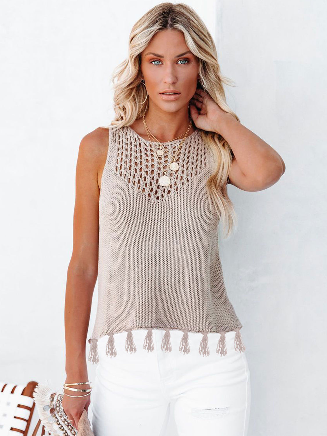 Cutout Tassel Round Neck Tank – product image 8