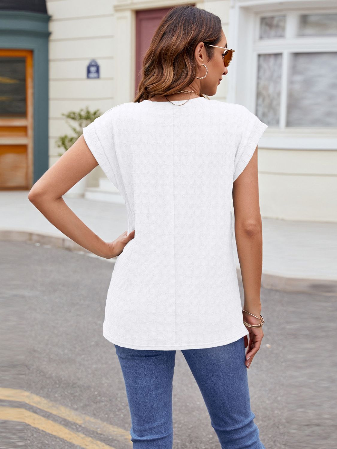 Textured Round Neck Cap Sleeve T-Shirt – product image 24