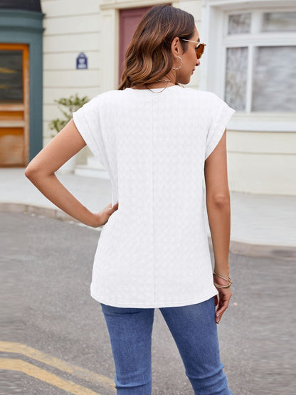 Textured Round Neck Cap Sleeve T-Shirt – product image 24