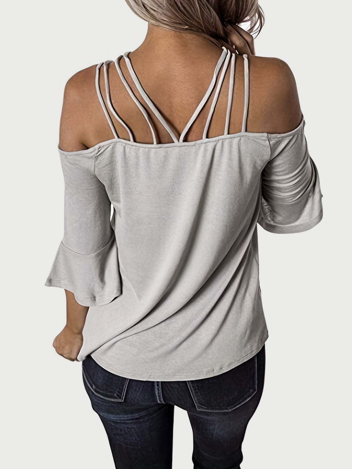 Full Size Cold Shoulder Three-Quarter Sleeve Blouse – product image 5