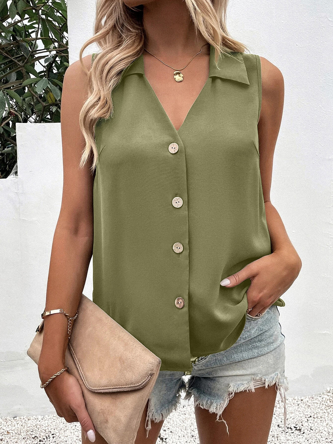 Full Size Johnny Collar Button Up Tank – product image 1