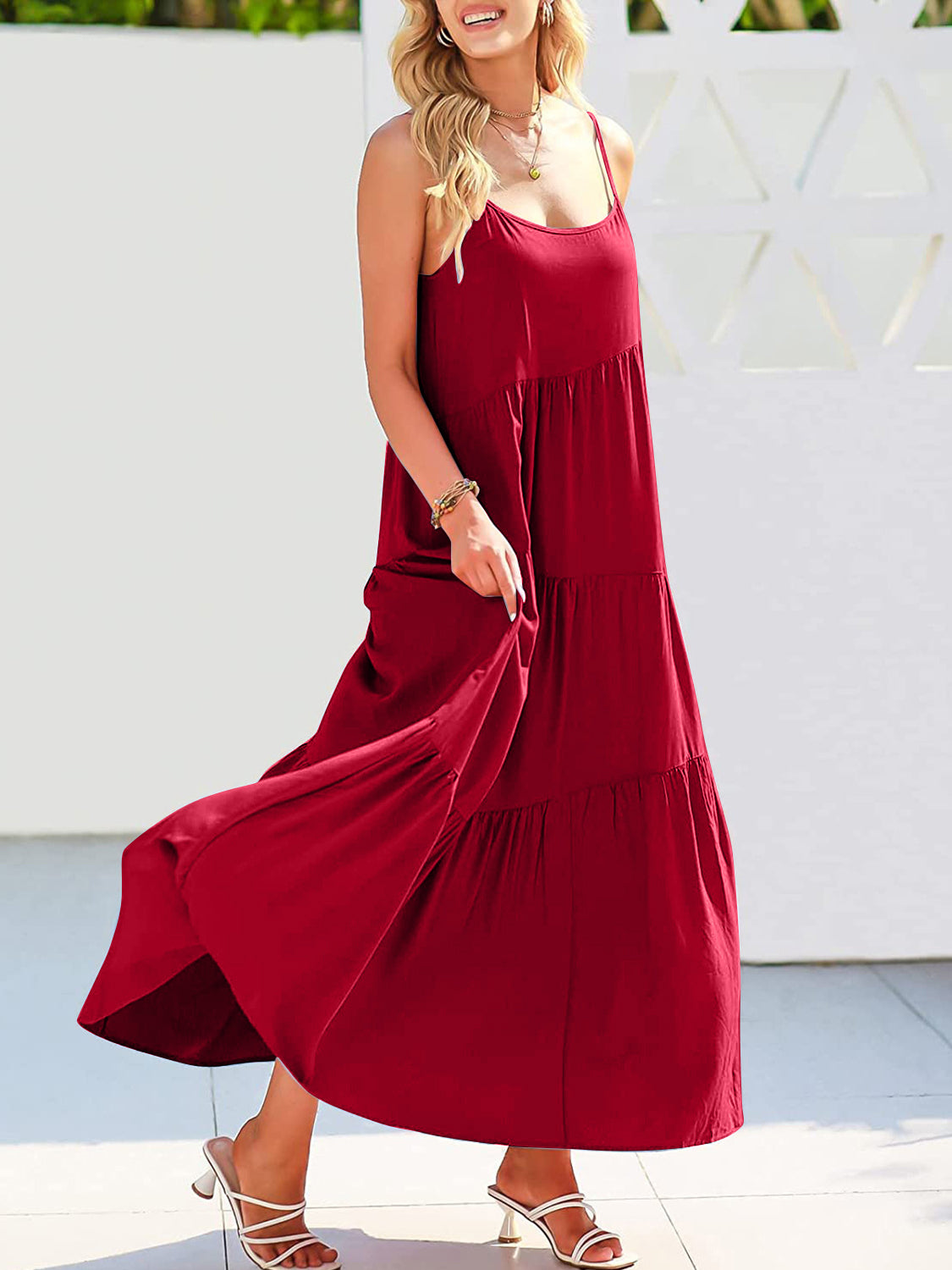 Full Size Ruched Tiered Spaghetti Strap Dress – product image 7