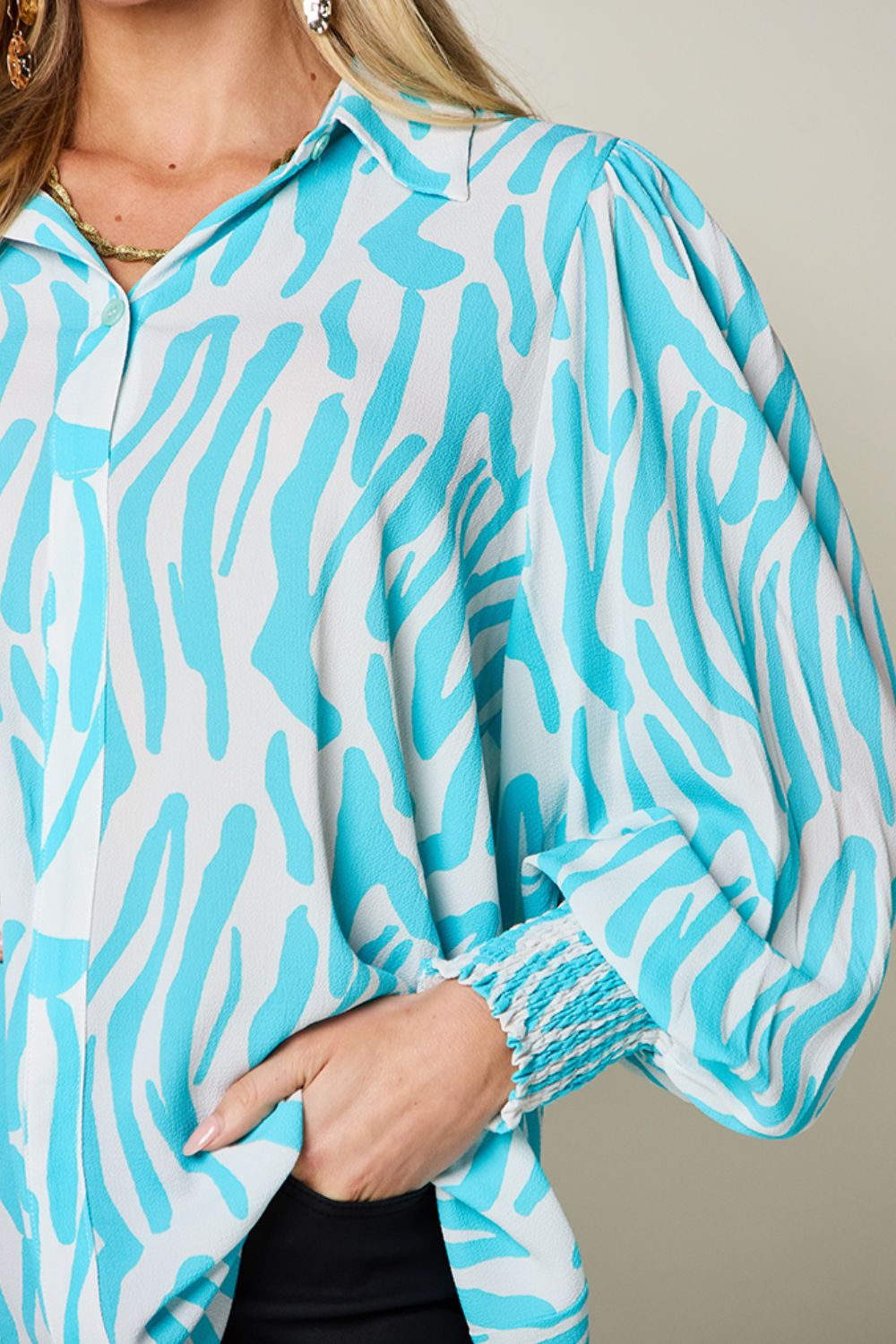 Double Take Full Size Printed Smocked Long Sleeve Blouse – product image 20