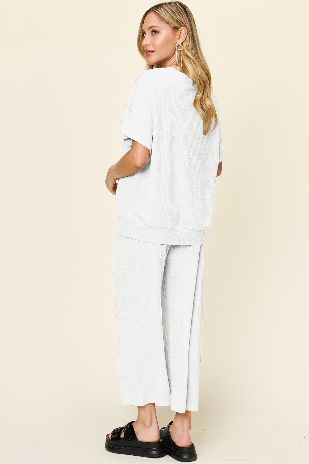Double Take Full Size Texture Round Neck Short Sleeve T-Shirt and Wide Leg Pants – product image 31