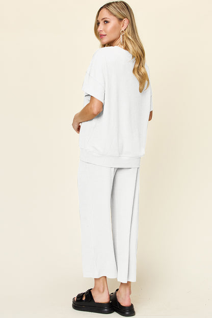 Double Take Full Size Texture Round Neck Short Sleeve T-Shirt and Wide Leg Pants – product image 31
